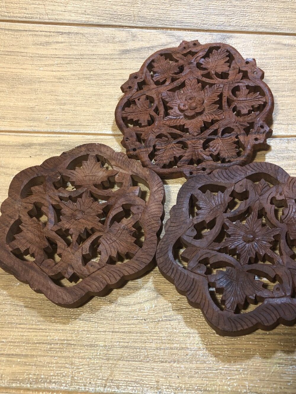 Indian wood carved Trivets Coasters, set of three